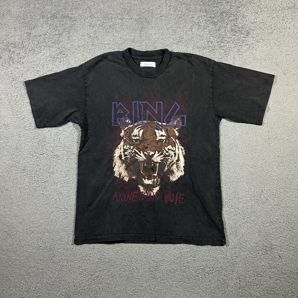 ANINE BING Tiger Tee Size XS Washed Black Charcoal Organic Cotton #2863